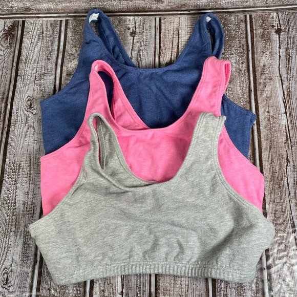 Lot of 3 FRUIT OF THE LOOM Youth Girl's 34 Bralette Sports Bra Pink Blue Gray - Picture 1 of 5